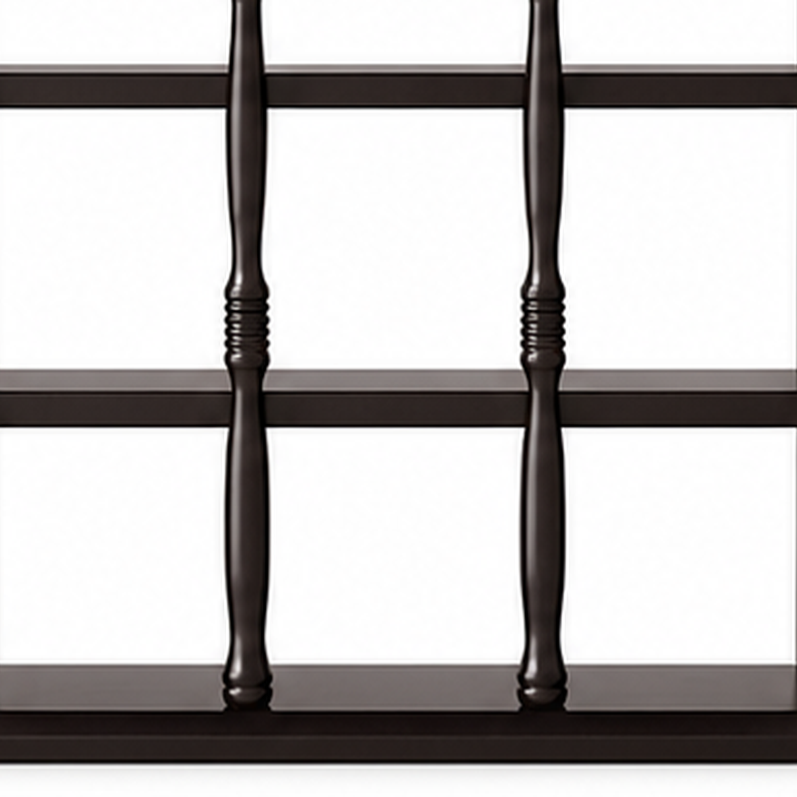 Dark walnut rubberwood turned supports and shelf joinery detail