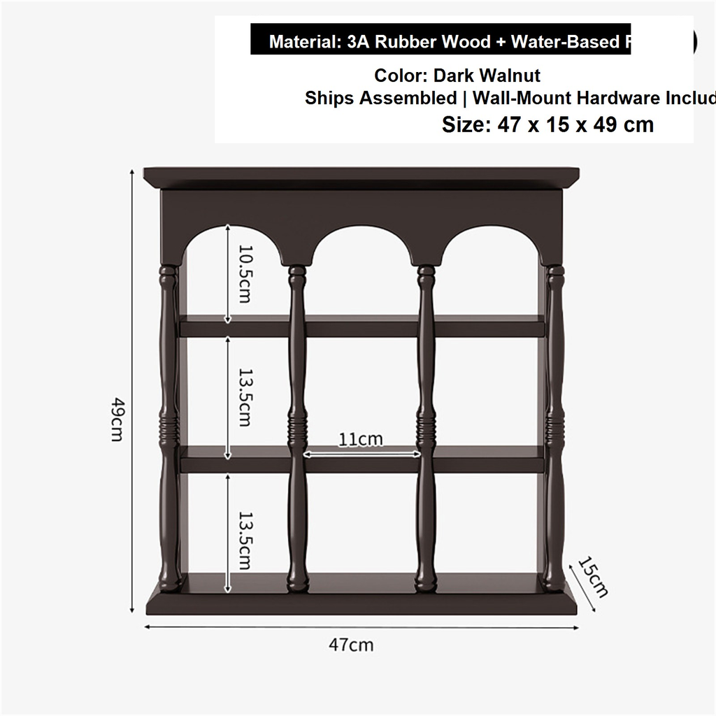 47 cm dark walnut solid rubberwood wall coffee shelf dimensions