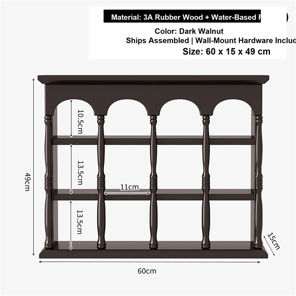 60 cm dark walnut solid rubberwood wall coffee shelf dimensions