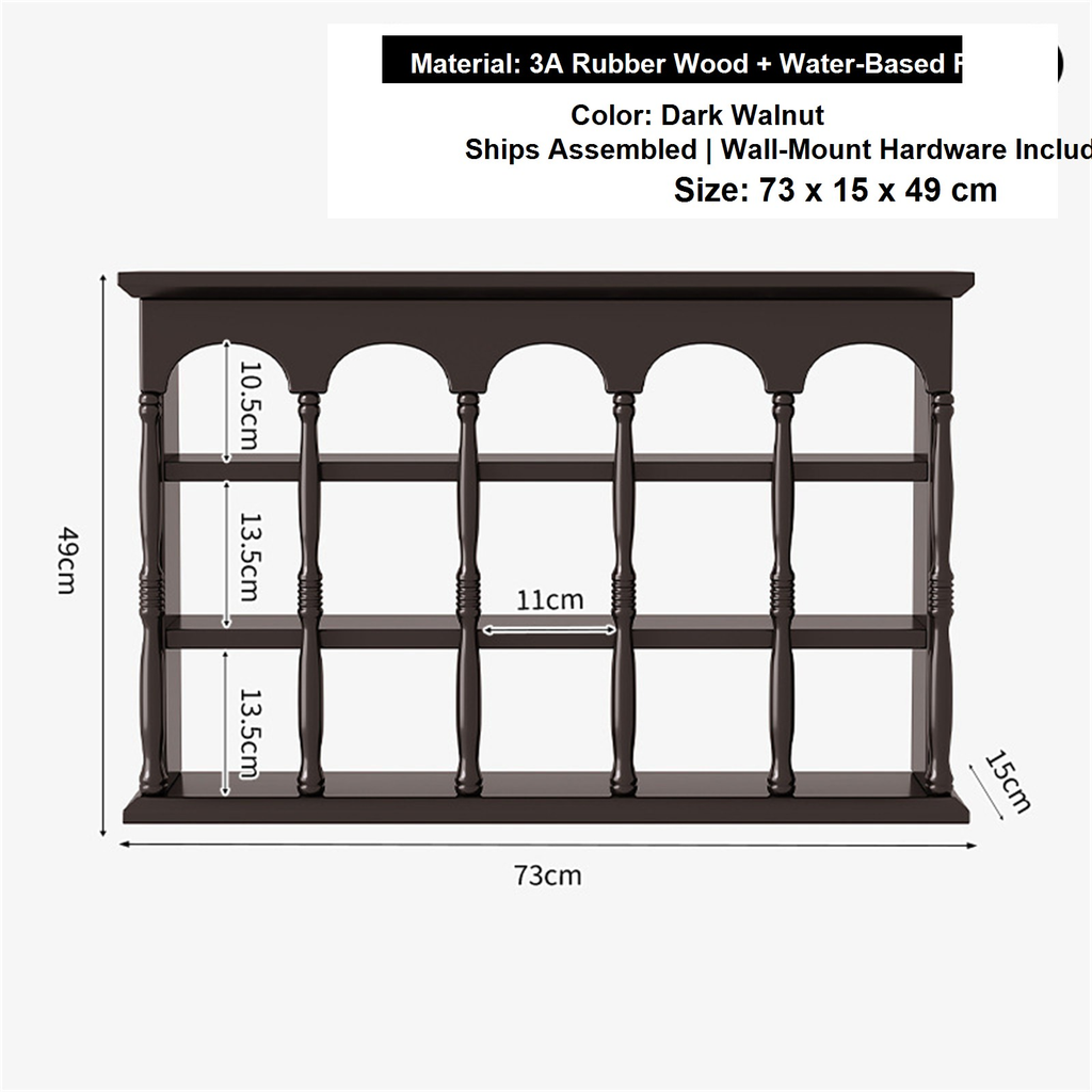 73 cm dark walnut solid rubberwood wall coffee shelf dimensions