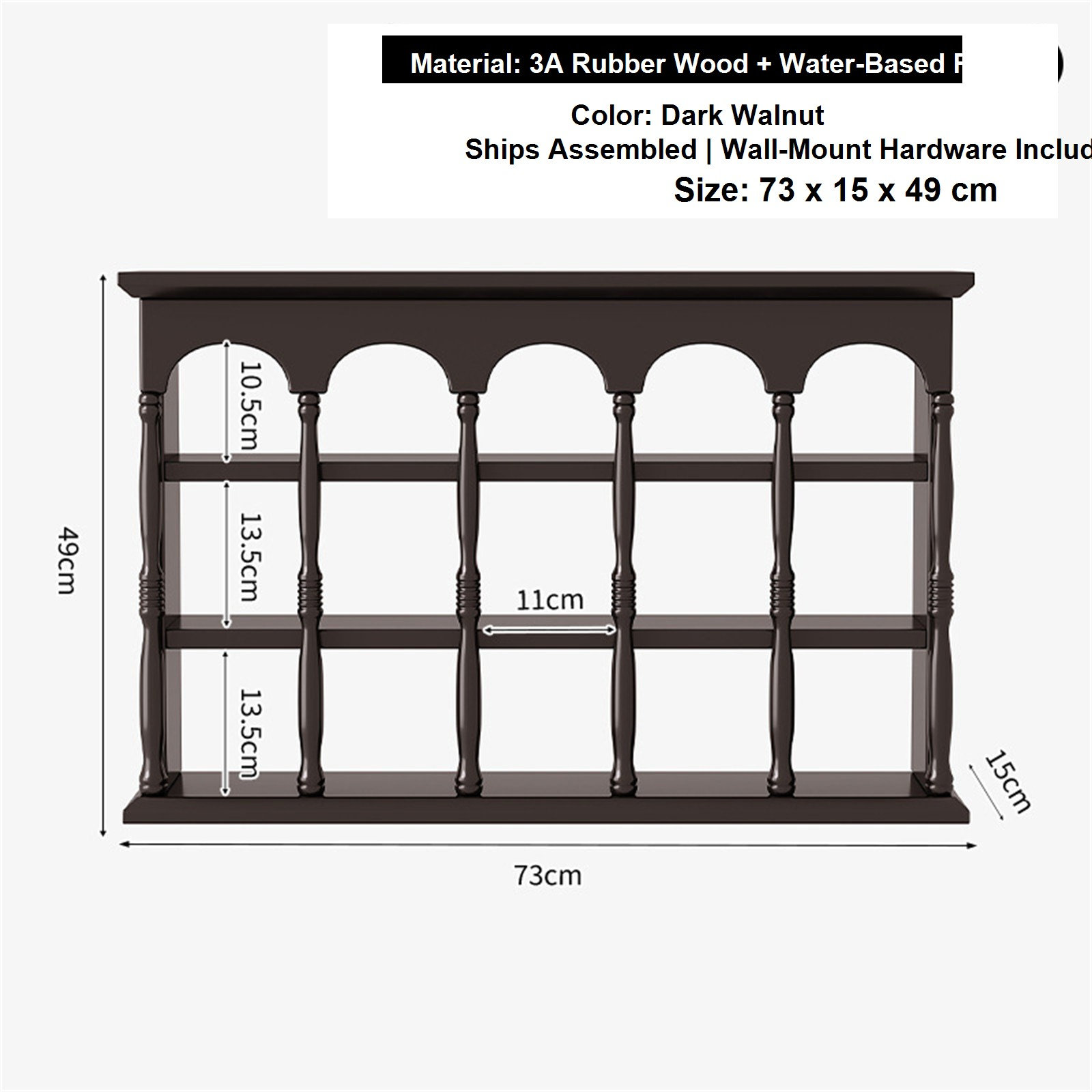 73 cm dark walnut solid rubberwood wall coffee shelf dimensions