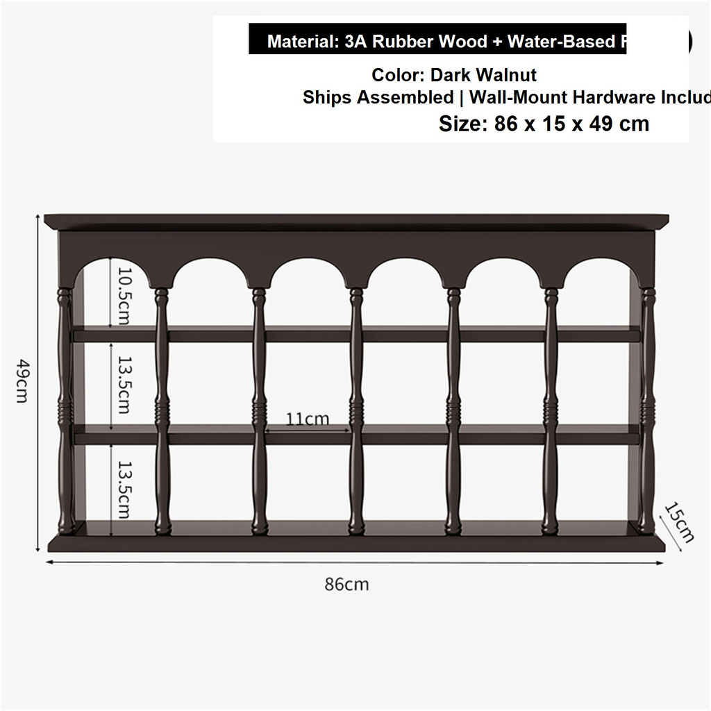 86 cm dark walnut solid rubberwood wall coffee shelf dimensions
