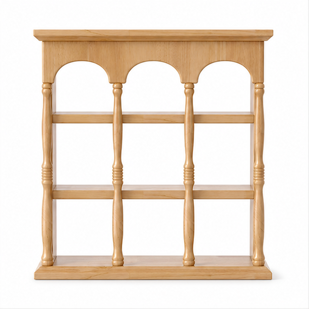 Natural wood solid rubberwood wall coffee mug display shelf isolated on white
