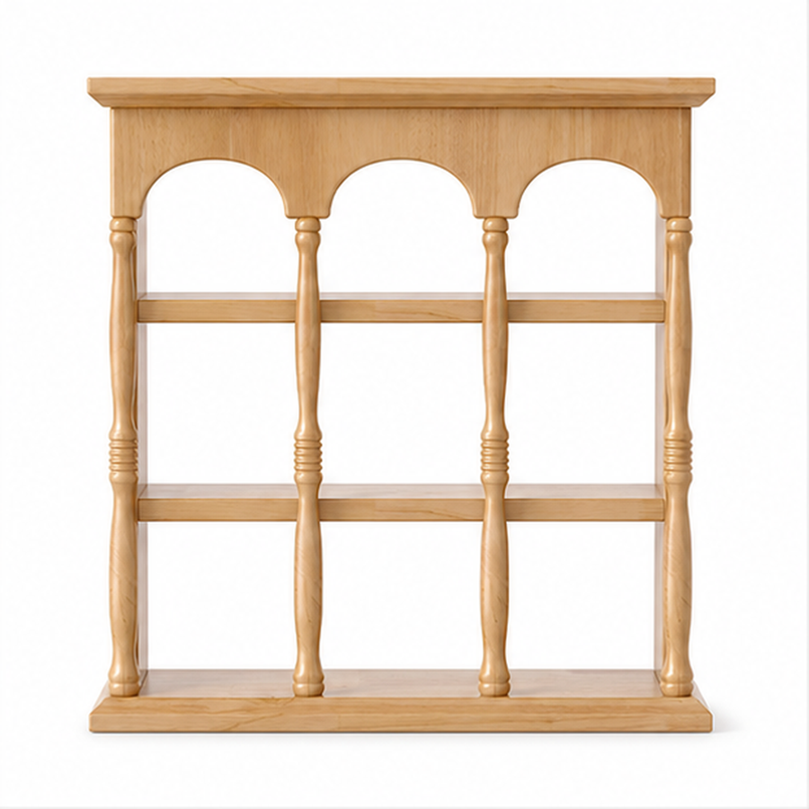 Natural wood solid rubberwood wall coffee mug display shelf isolated on white