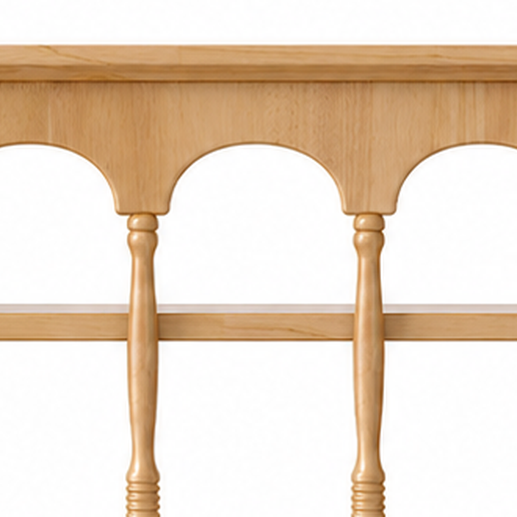 Natural rubberwood arched rail and wood grain detail