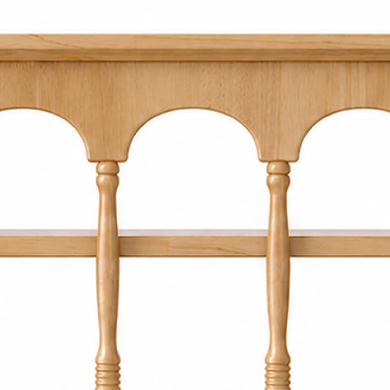 Natural rubberwood arched rail and wood grain detail