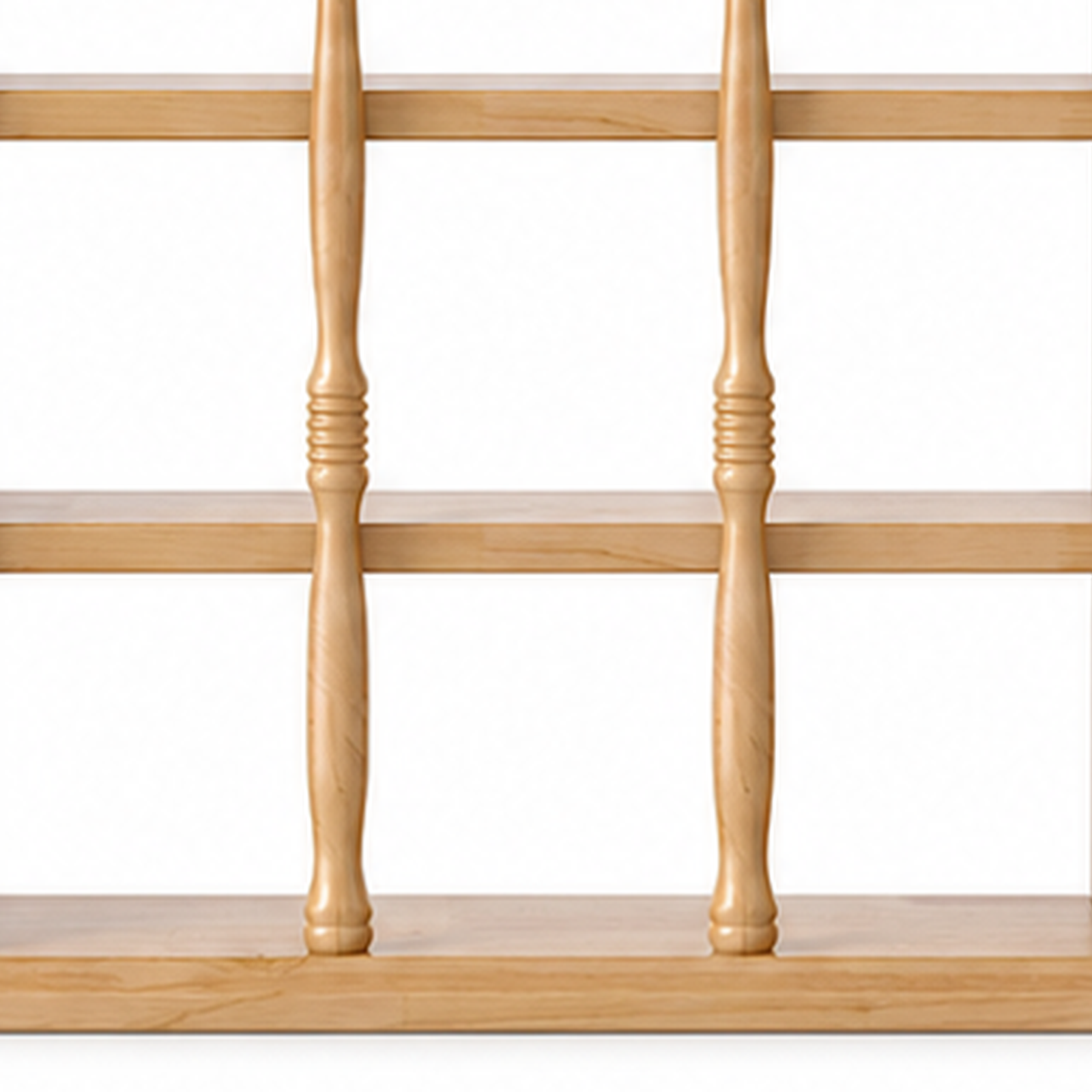 Natural rubberwood turned supports and shelf joinery detail