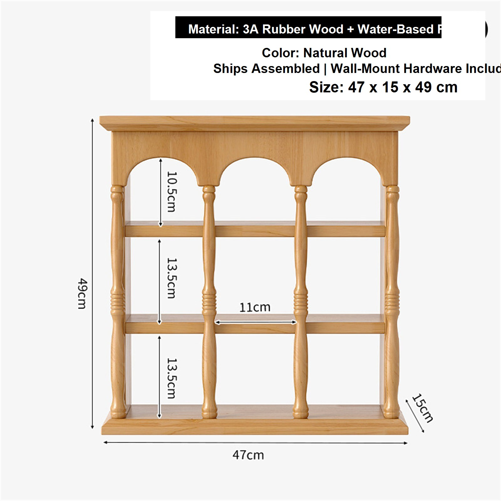 47 cm natural wood solid rubberwood wall coffee shelf dimensions