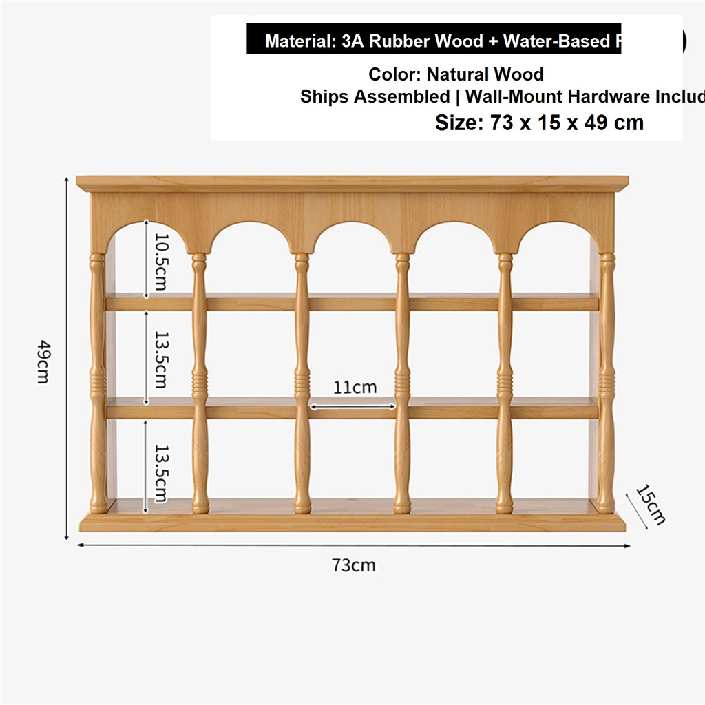 73 cm natural wood solid rubberwood wall coffee shelf dimensions