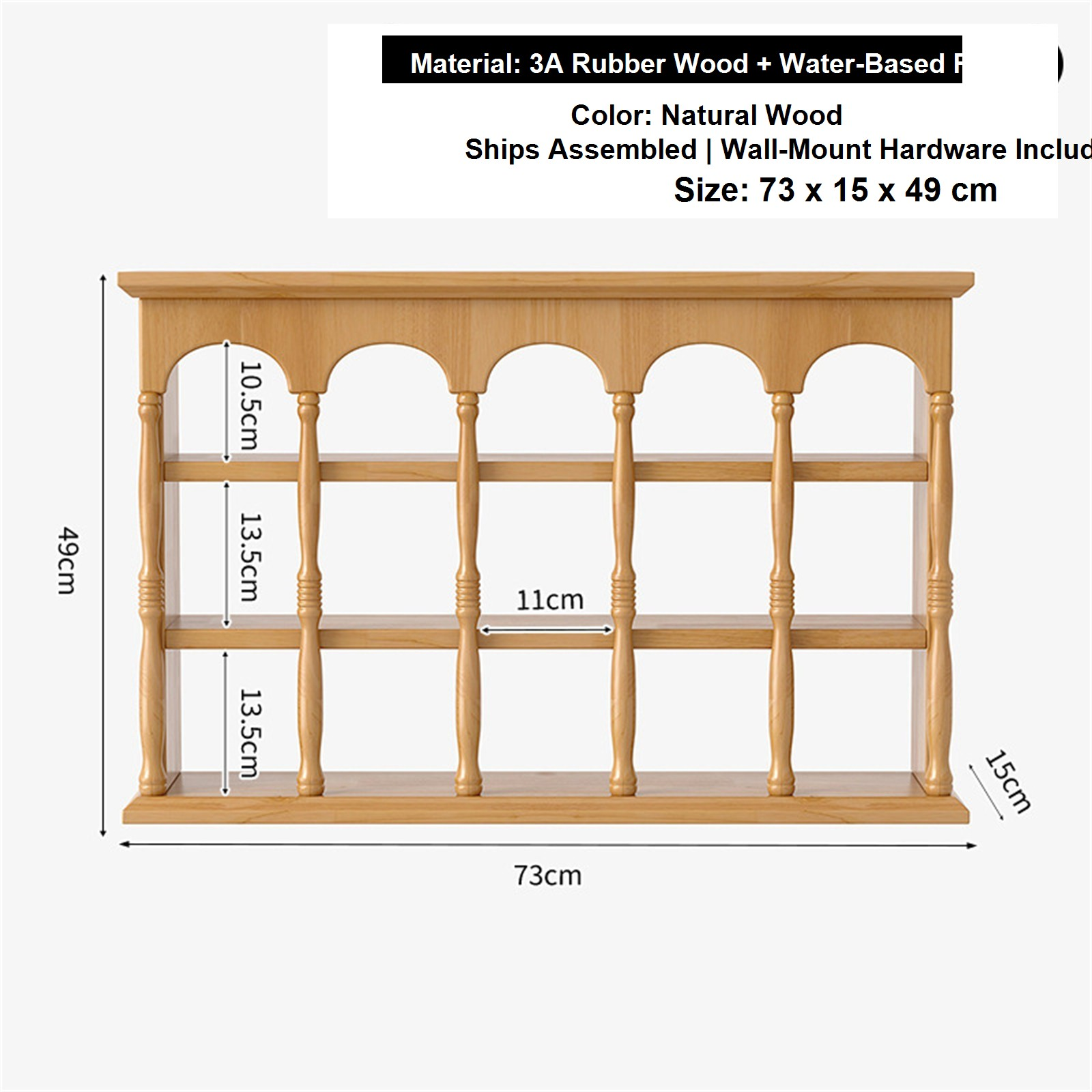 73 cm natural wood solid rubberwood wall coffee shelf dimensions