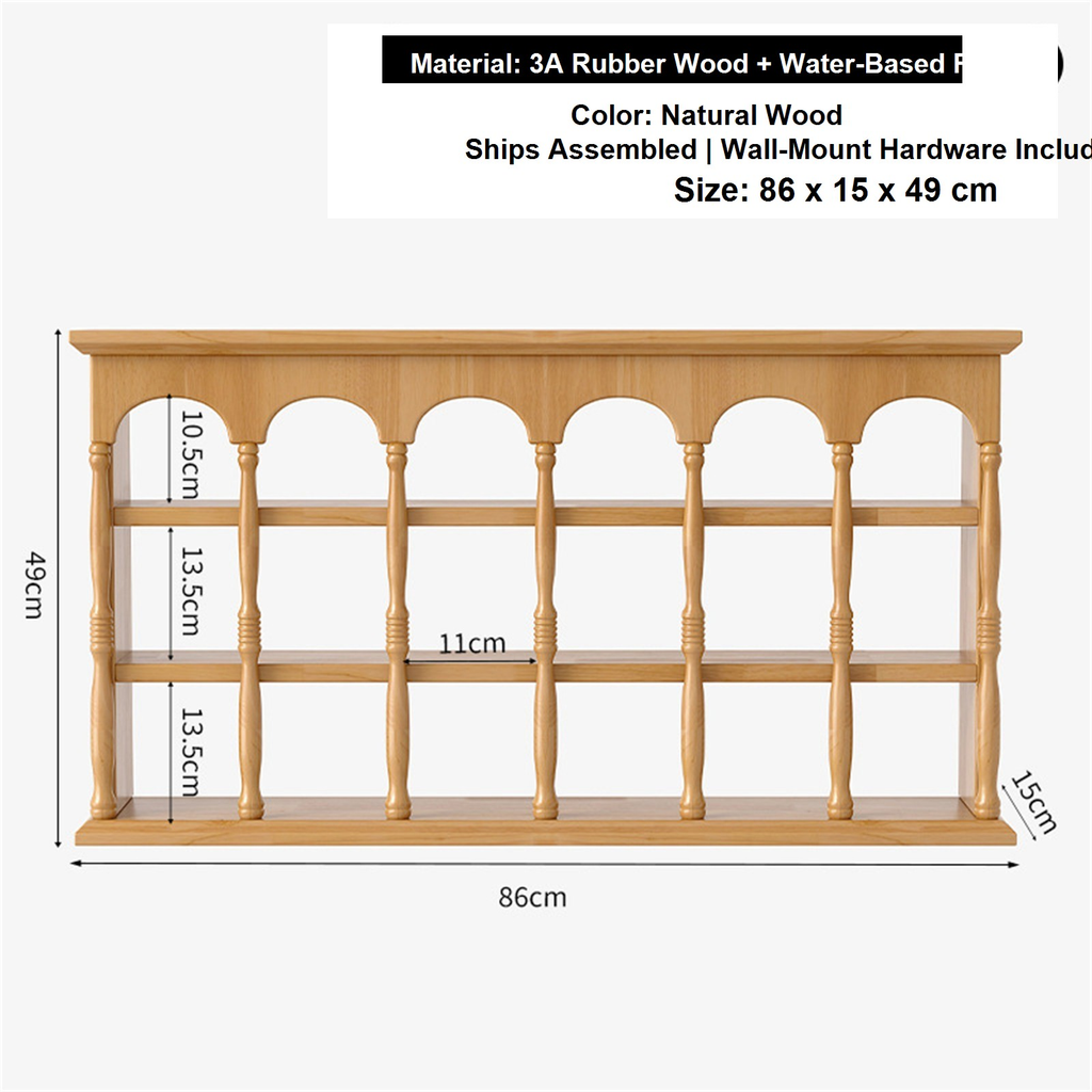 86 cm natural wood solid rubberwood wall coffee shelf dimensions