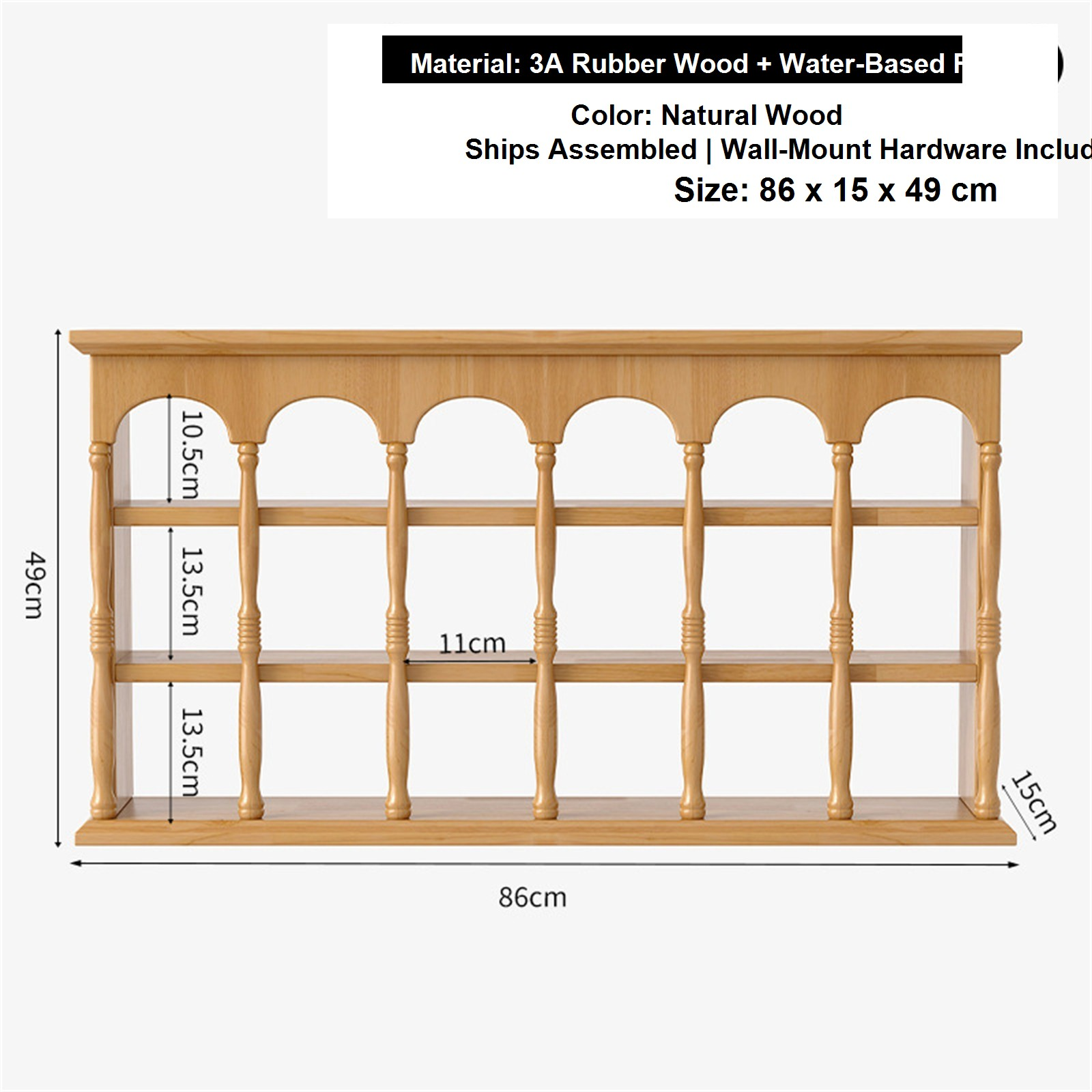 86 cm natural wood solid rubberwood wall coffee shelf dimensions