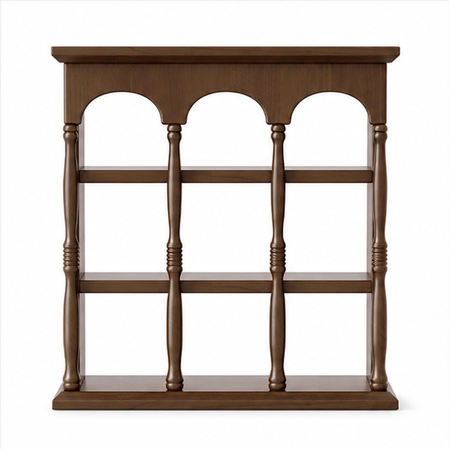 Walnut brown solid rubberwood wall coffee mug display shelf isolated on white