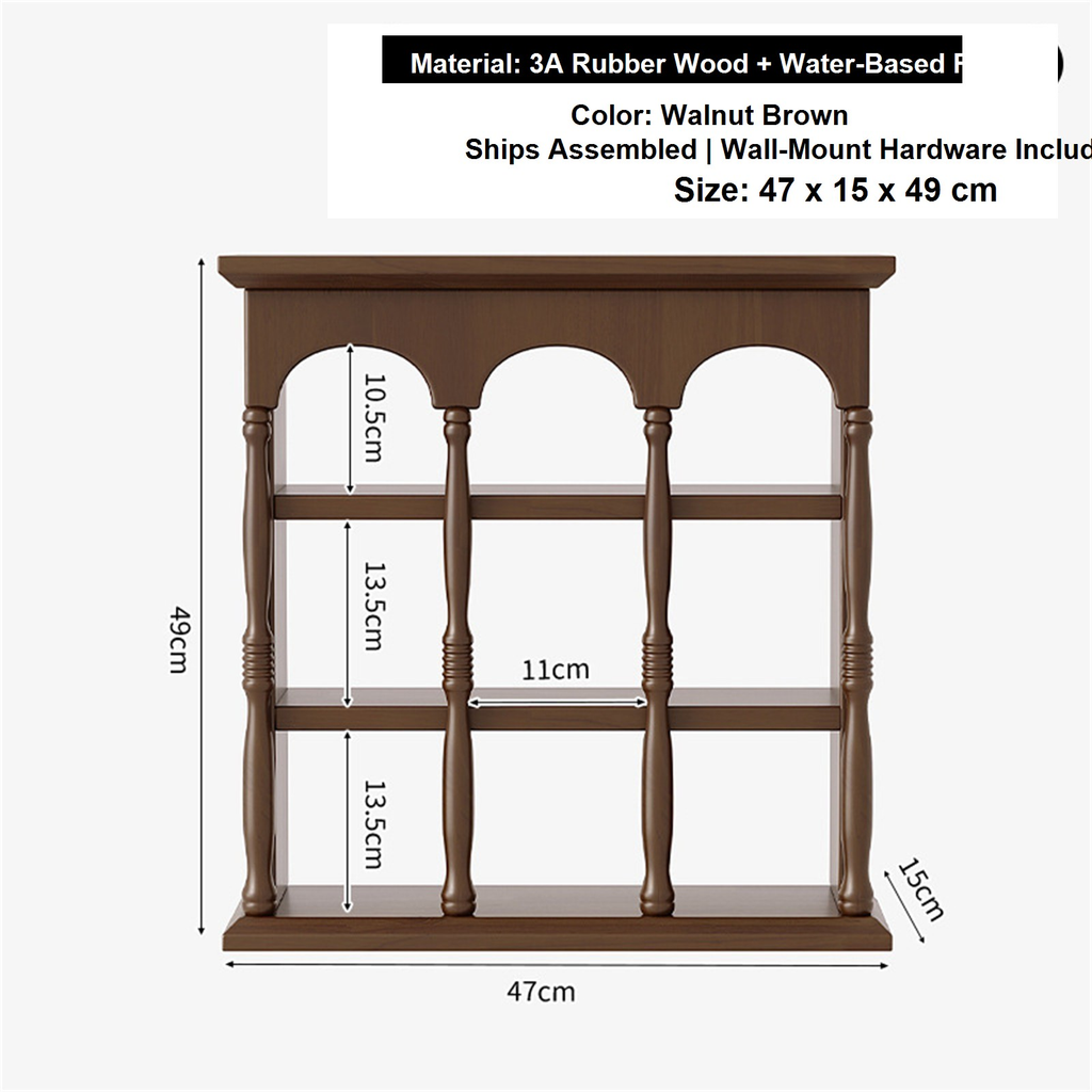 47 cm walnut brown solid rubberwood wall coffee shelf dimensions