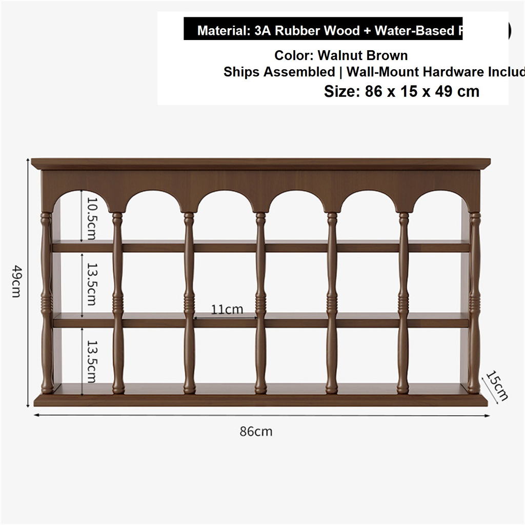 86 cm walnut brown solid rubberwood wall coffee shelf dimensions
