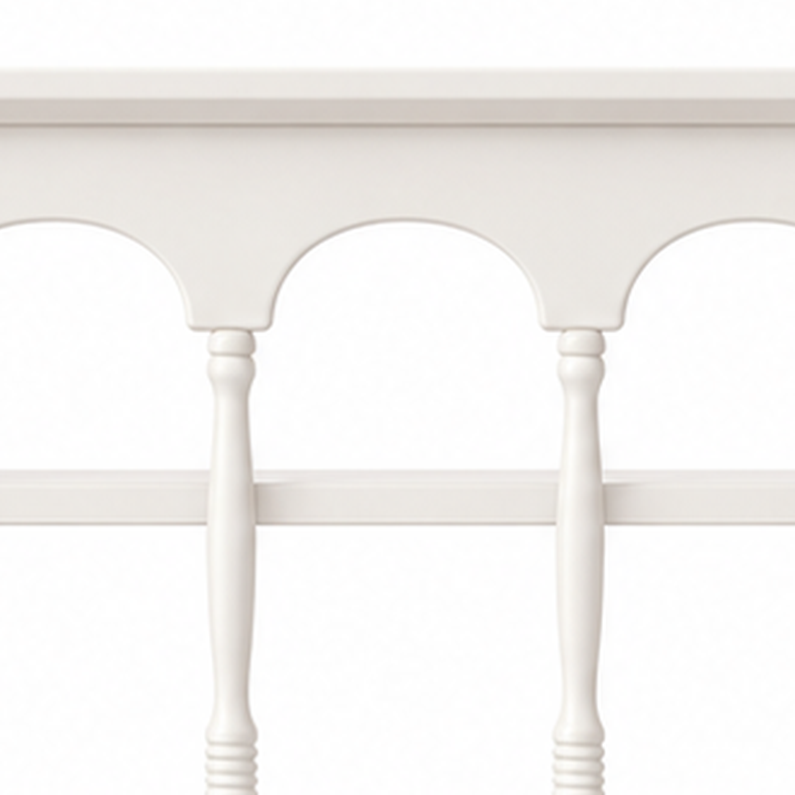 White rubberwood arched rail and painted finish detail
