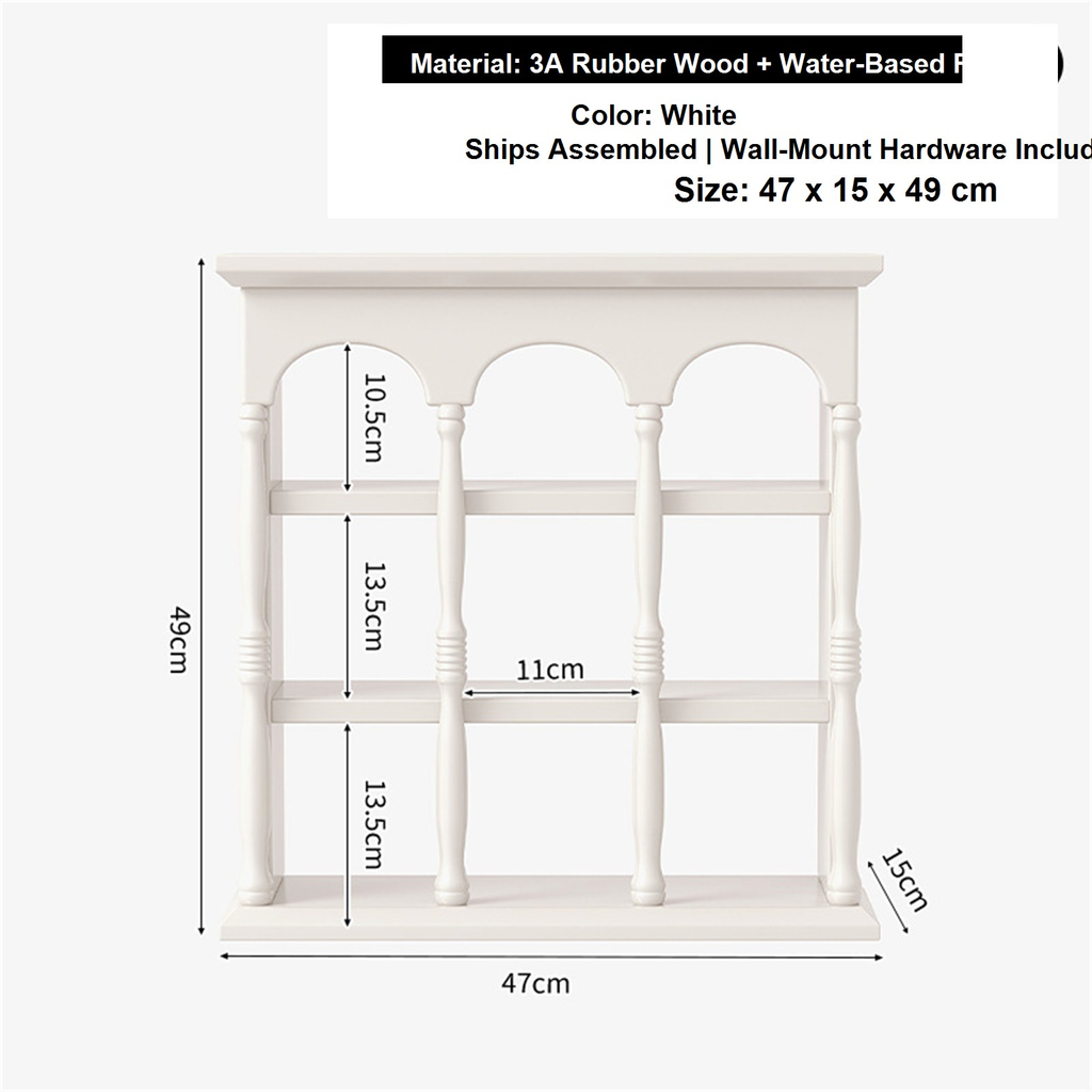 47 cm white solid rubberwood wall coffee shelf dimensions
