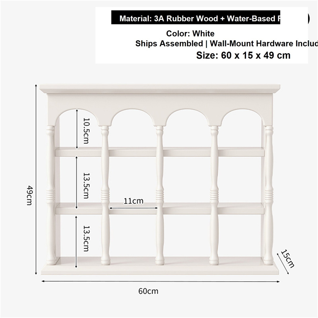 60 cm white solid rubberwood wall coffee shelf dimensions