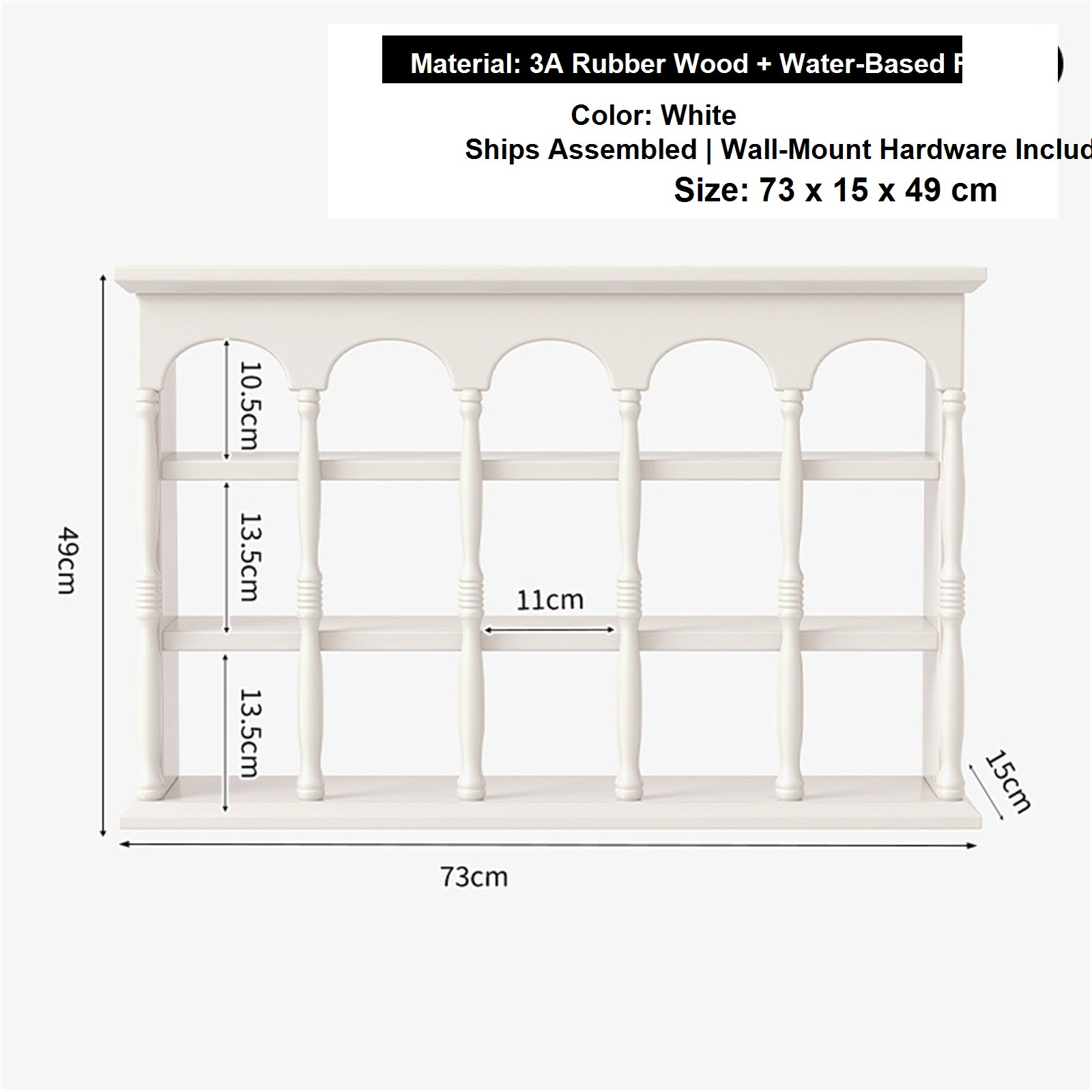73 cm white solid rubberwood wall coffee shelf dimensions
