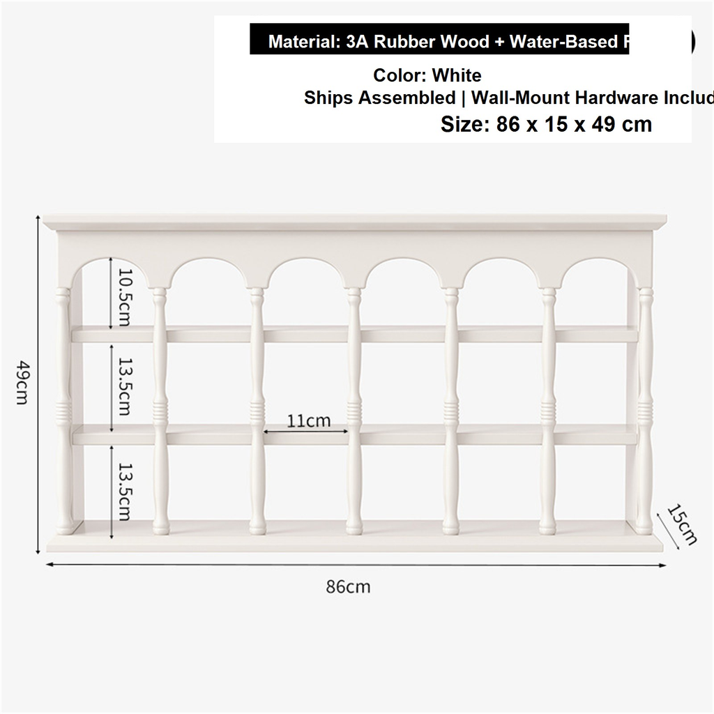 86 cm white solid rubberwood wall coffee shelf dimensions
