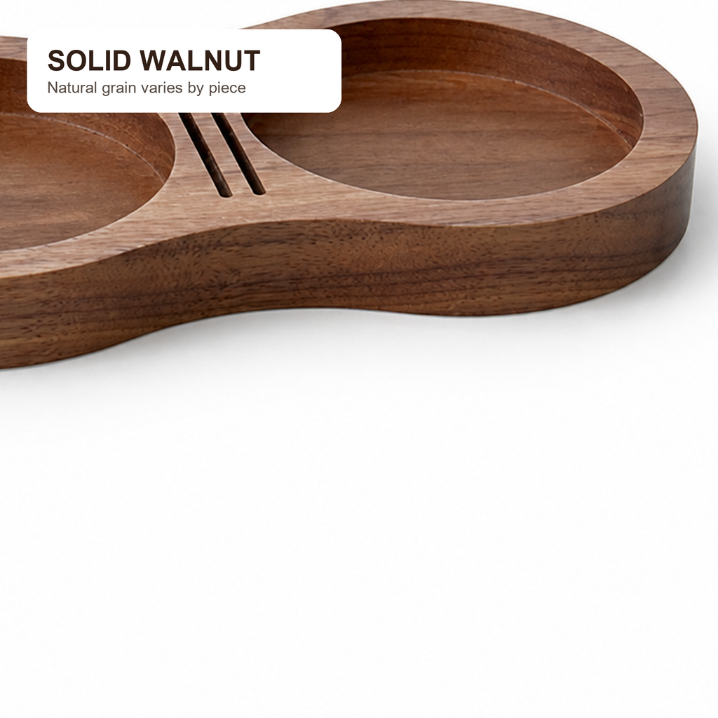 Close-up of natural solid walnut grain on espresso organizer