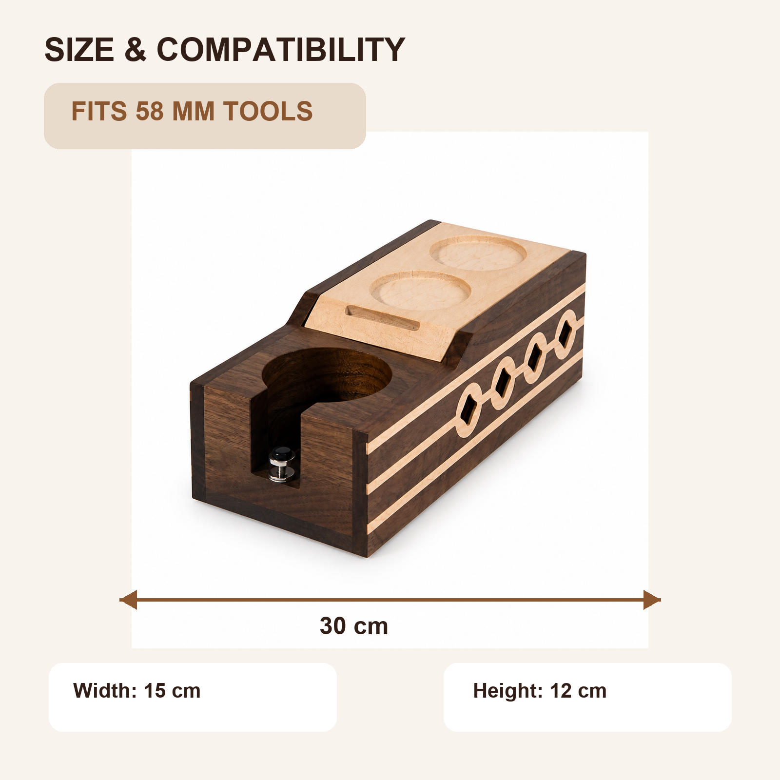 58 mm espresso station dimensions 30 by 15 by 12 cm
