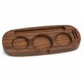Solid walnut three-tool espresso organizer tray on white background
