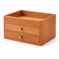 Solid cherry wood two-drawer countertop coffee organizer on white background