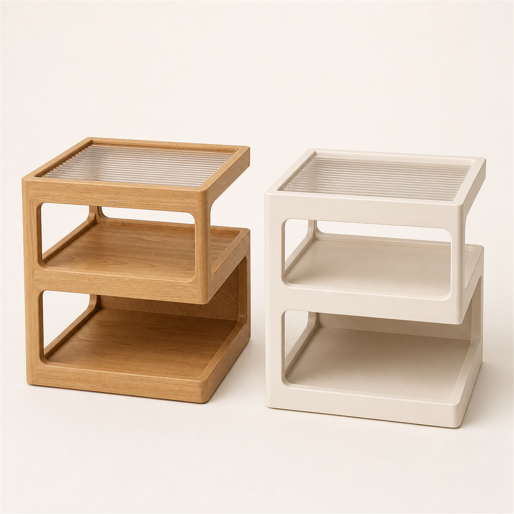Natural wood and warm white finish options