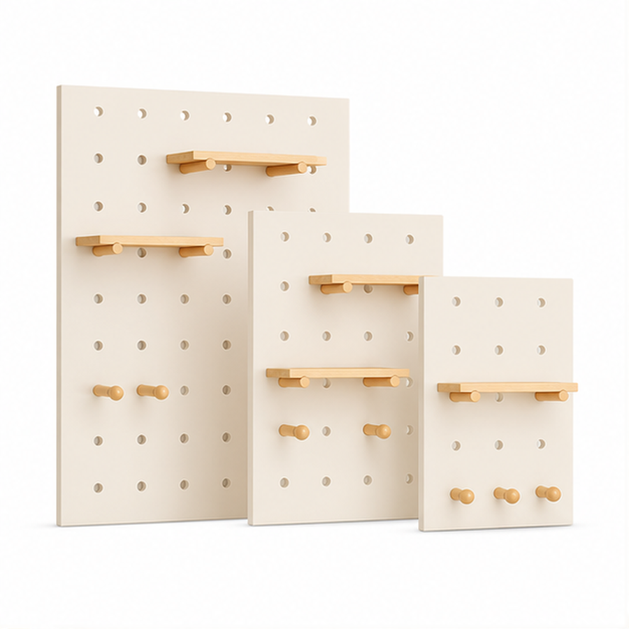 Cream White Classic wall-mounted coffee pegboard organizer in three sizes on white