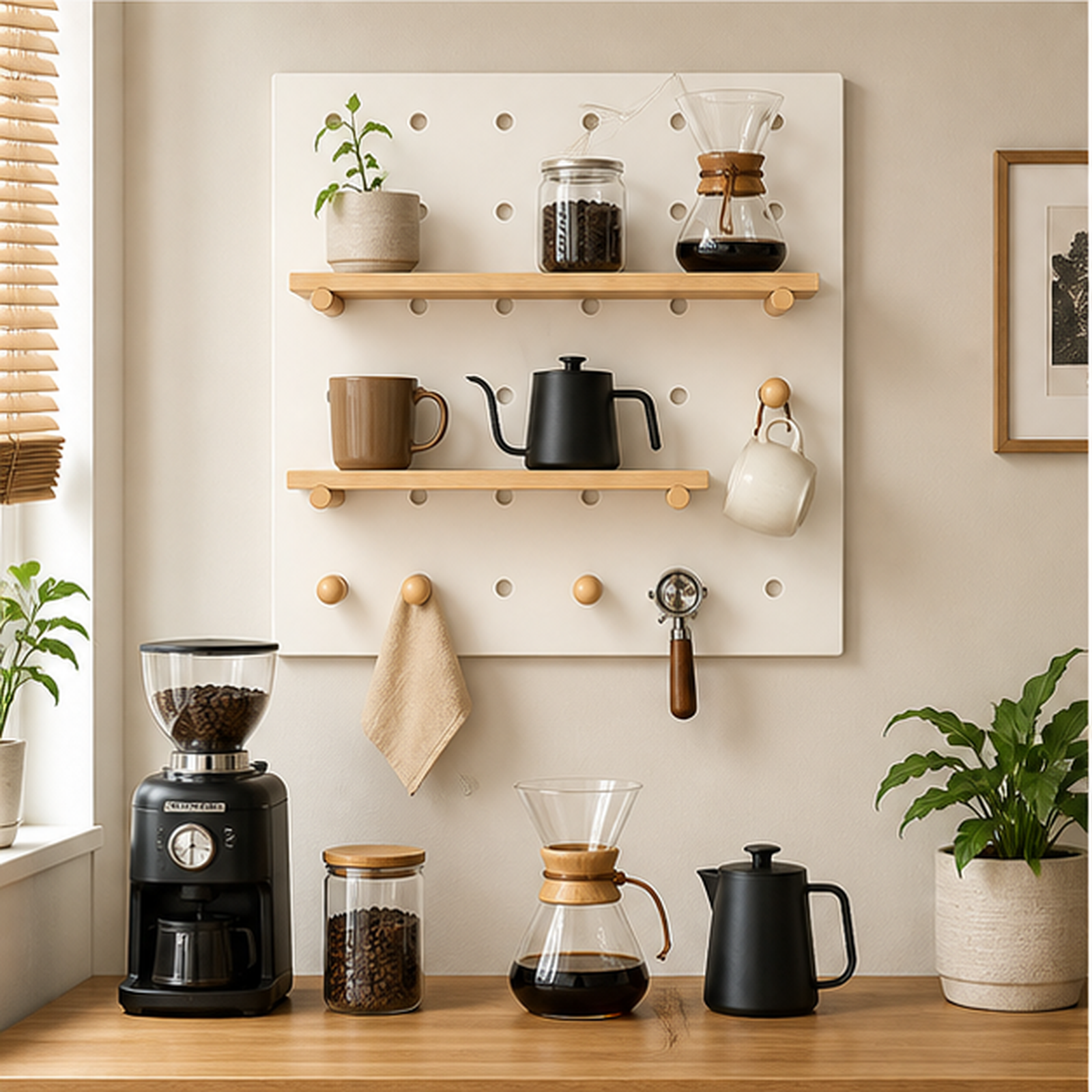 60 x 80 cm Cream White Classic coffee pegboard in a coffee station