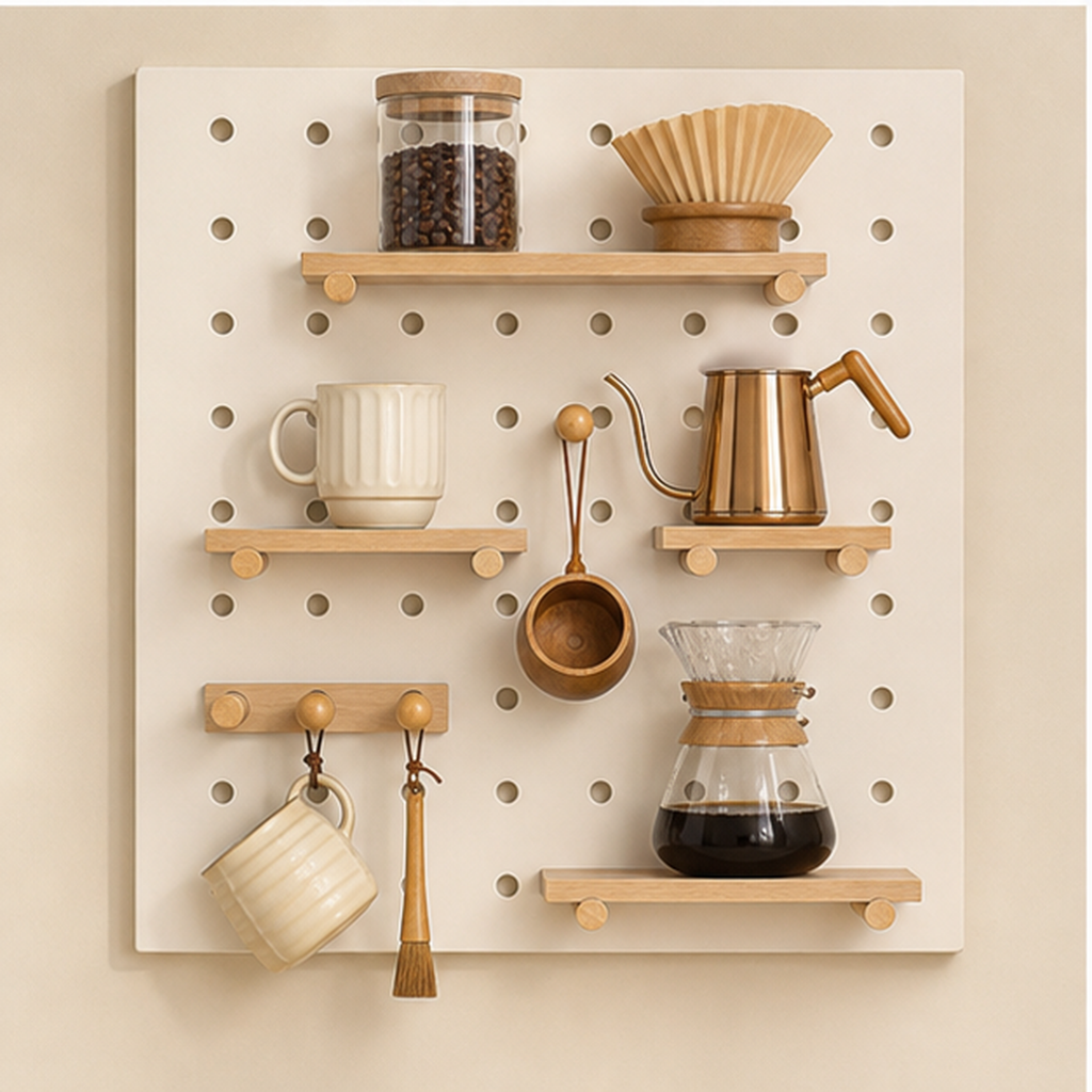 Cream White Classic coffee pegboard flexible coffee storage configuration