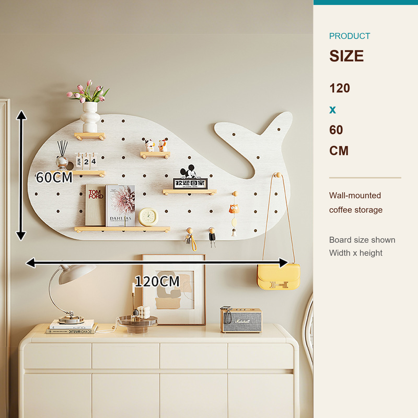 120 x 60 cm Cream White whale coffee pegboard size guide