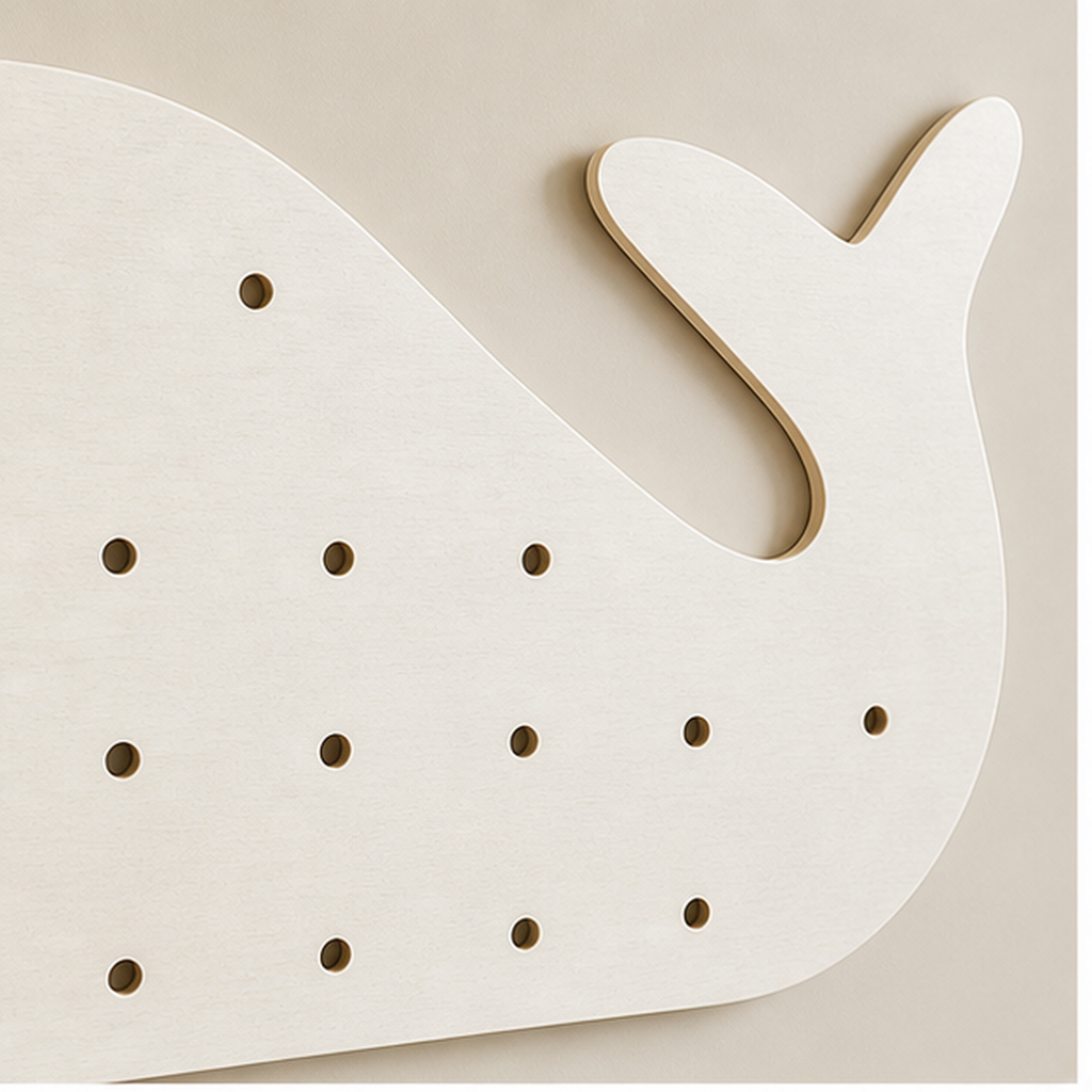 Cream White whale coffee pegboard surface and rounded edge detail