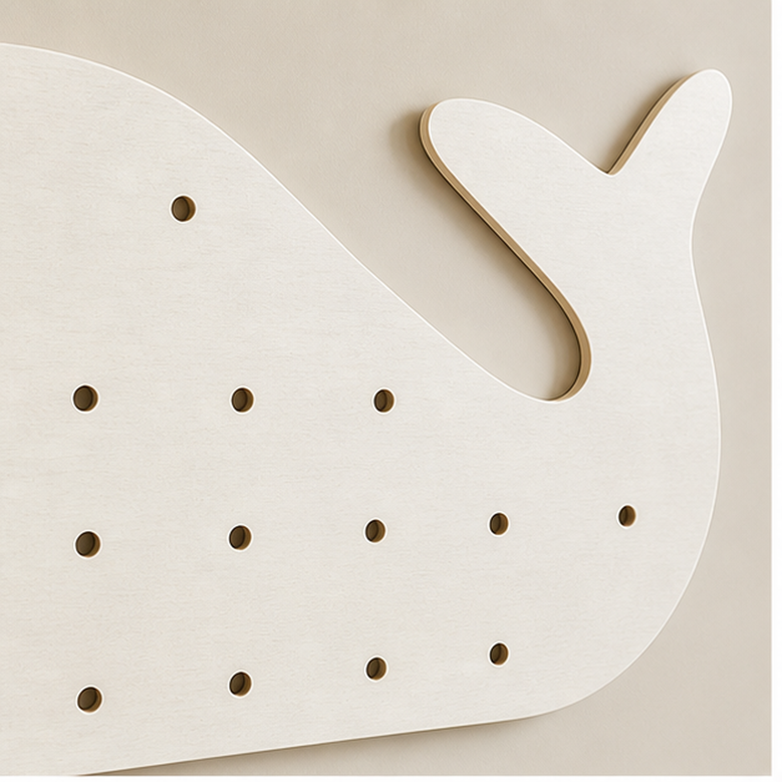 Cream White whale coffee pegboard surface and rounded edge detail