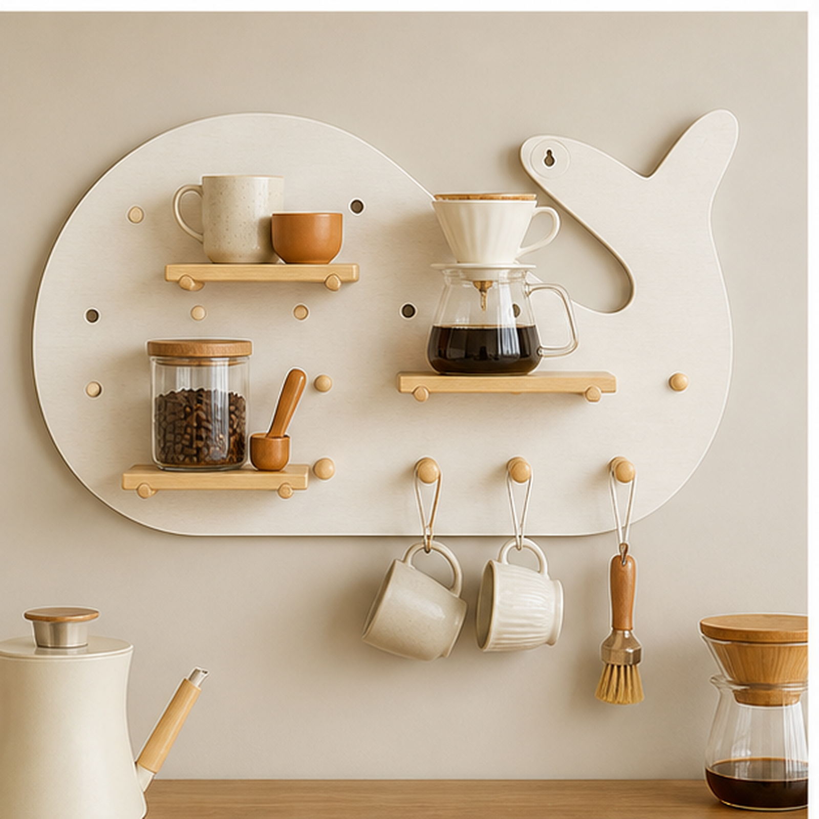 Cream White whale coffee pegboard flexible coffee storage configuration