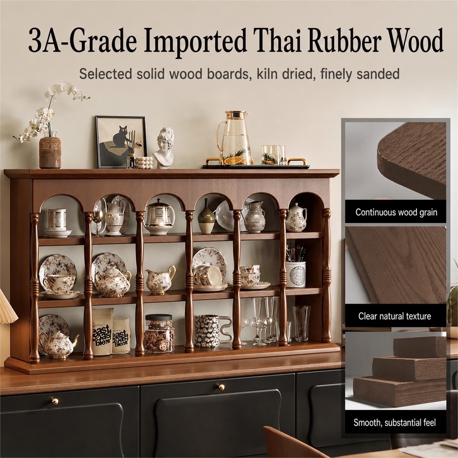 Solid Wood Wall-Mounted Coffee Bar Organizer Shelf