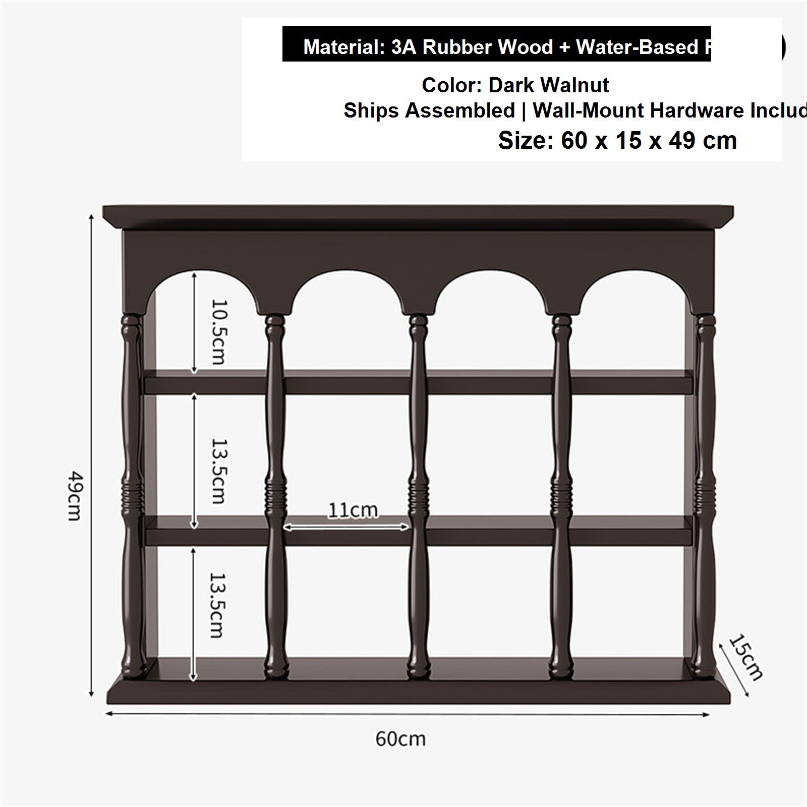 Solid Wood Wall-Mounted Coffee Bar Organizer Shelf