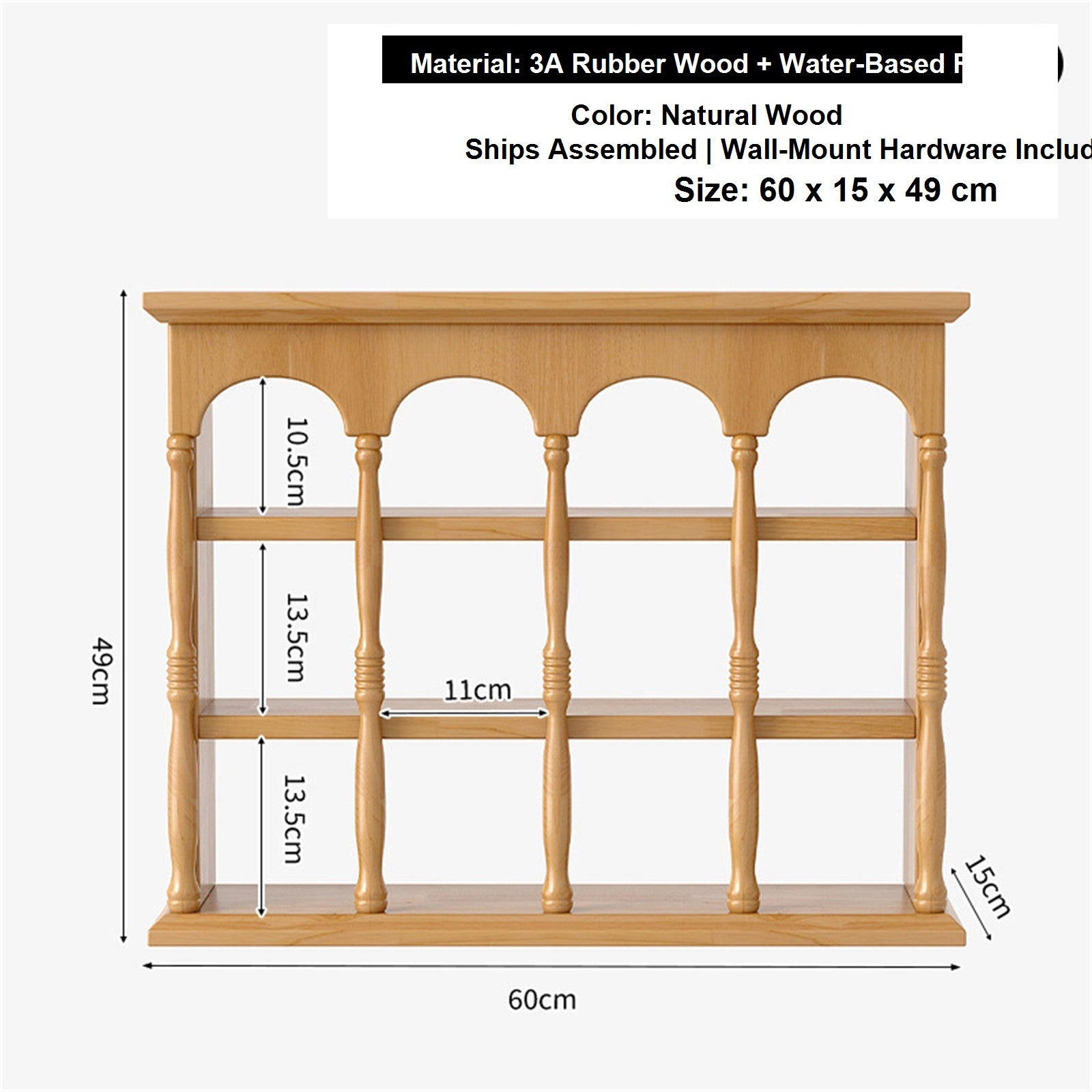 Solid Wood Wall-Mounted Coffee Bar Organizer Shelf