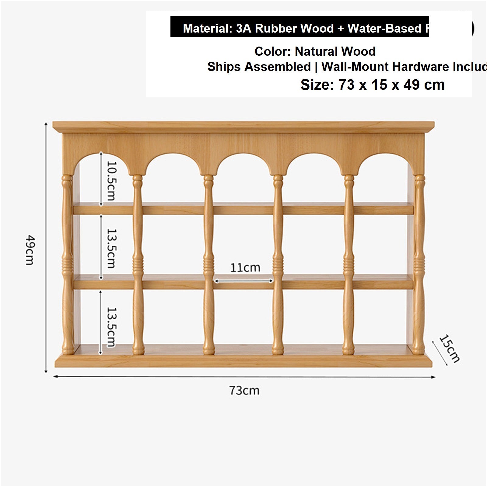 Solid Wood Wall-Mounted Coffee Bar Organizer Shelf