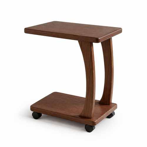 35 cm solid oak flat-top mobile coffee side table on white background