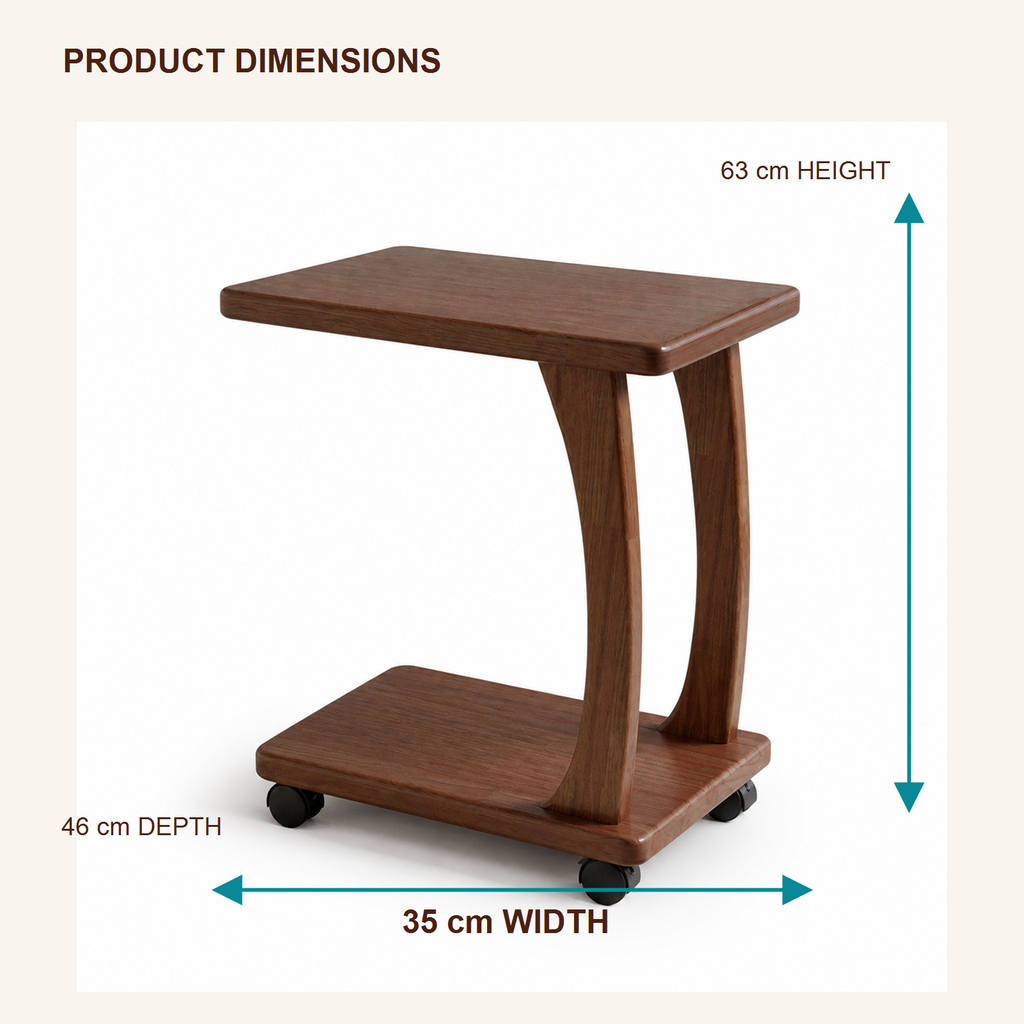 35 cm solid oak mobile coffee side table dimensions