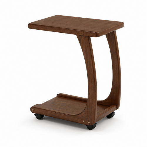 46 cm solid oak flat-top mobile coffee side table on white background
