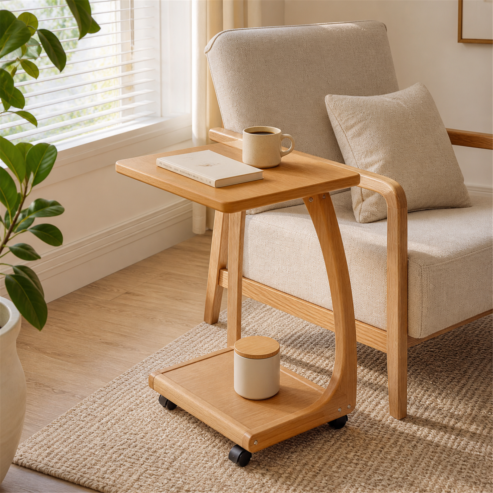 46 cm mobile coffee side table in Cherry Wood coffee corner