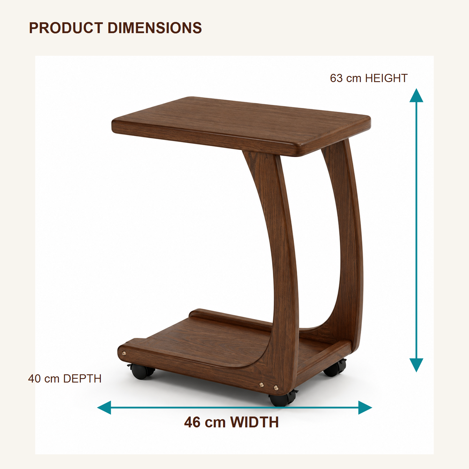 46 cm solid oak mobile coffee side table dimensions