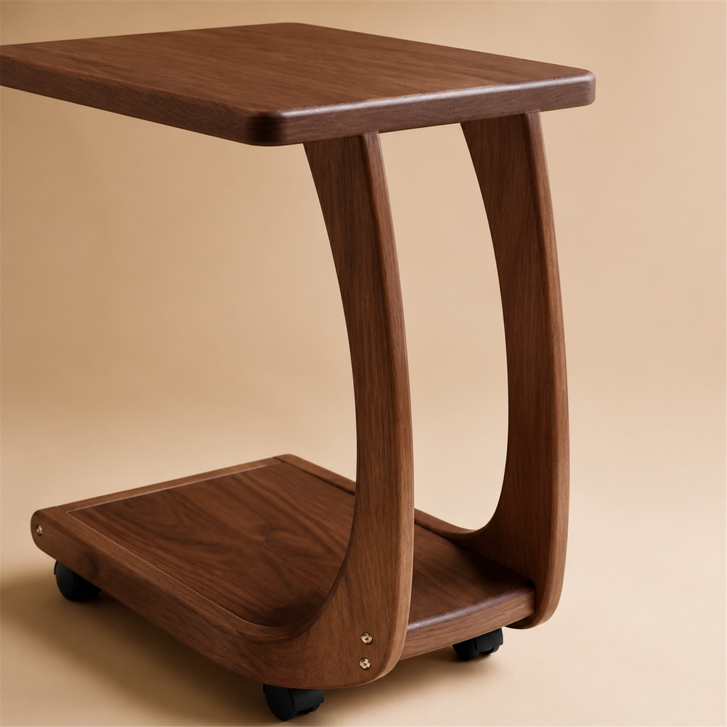 Rounded solid oak frame and lower shelf joinery detail