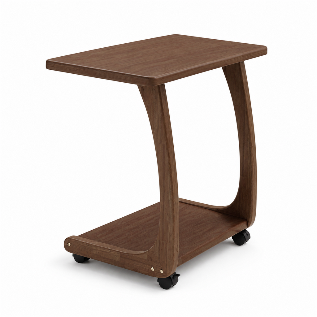 60 cm solid oak flat-top mobile coffee side table on white background