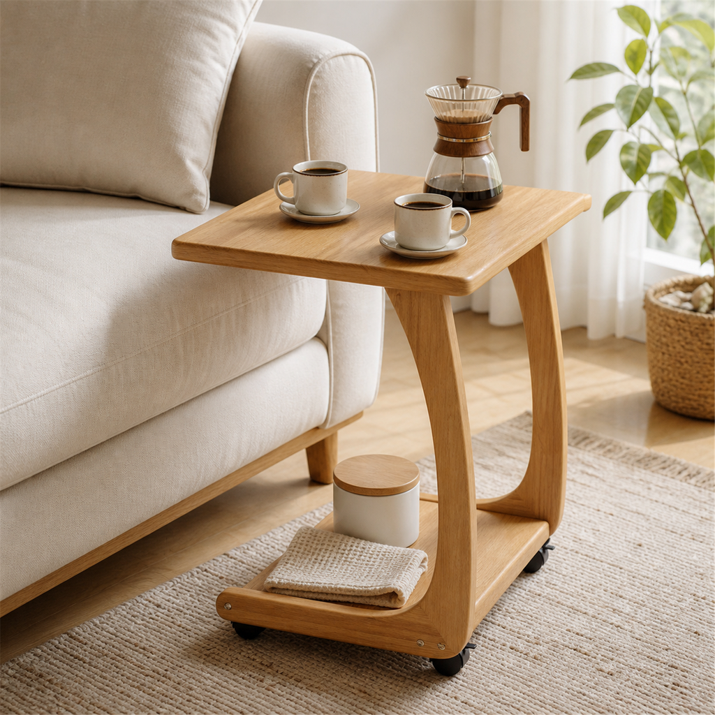 60 cm mobile coffee side table in Cherry Wood coffee corner