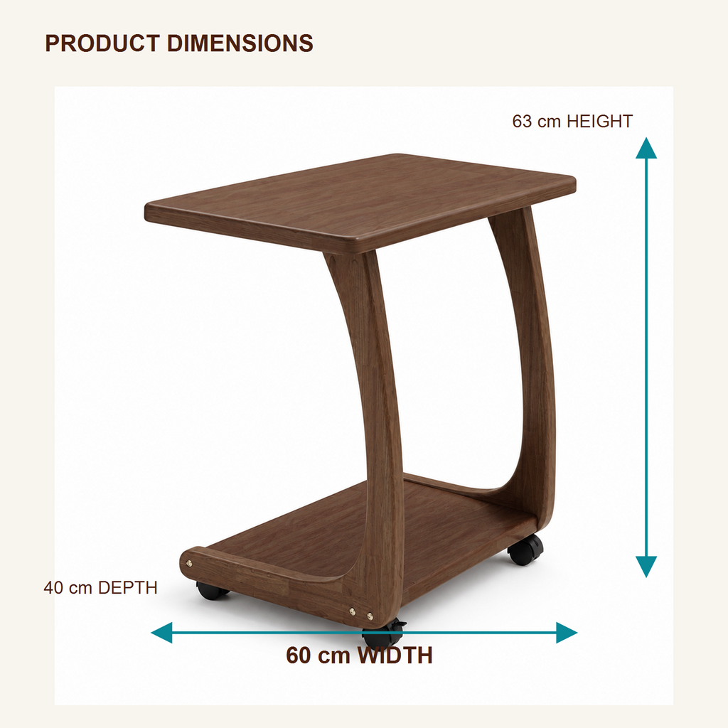 60 cm solid oak mobile coffee side table dimensions