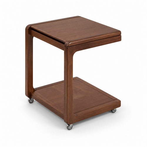 40 cm solid oak flip-top mobile coffee side table on white background